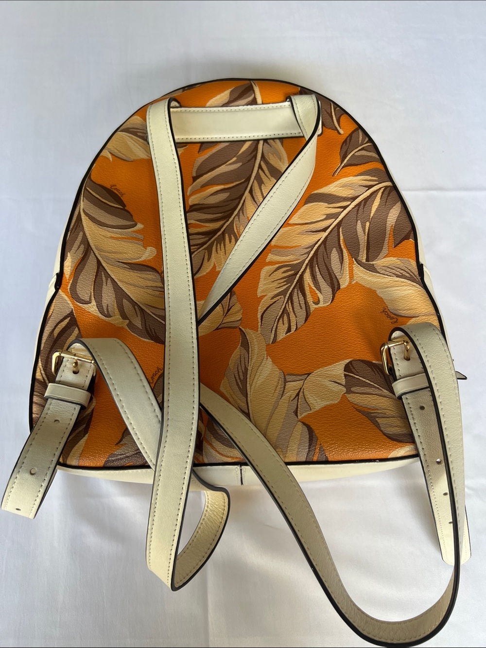 COACH Orange Leaf-Print Backpack with Cream Trim - Picture 4 of 6